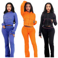 Custom Logo spring Fall 2025 Women Clothes Crop Top Long Sleeve Causal Two Piece Set Flared Trousers Women Sets