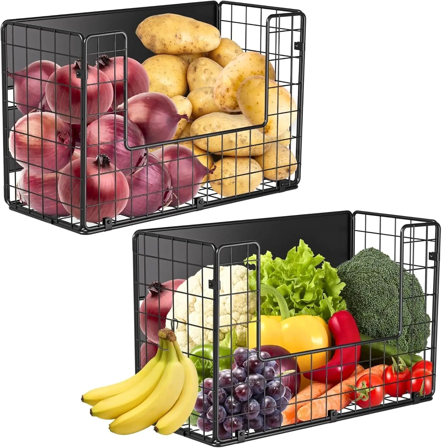 Kitchen 2 Set Magnetic Shelf for Fridge Fruit Potato & Onion Storage Bins Pantry Organizers Magnetic Fridge Organizer