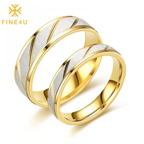 Simple Stainless Steel Jewelry Engraved Wave Pattern 18K Gold Plated Engagement Rings for Couples