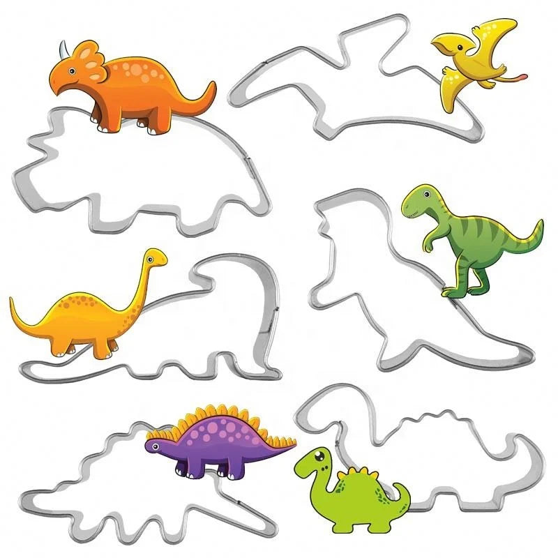Kids Custom DIY Stainless Steel Dinosaur Cookie Cutter 6 Pieces for Handmade Baking Tools Set