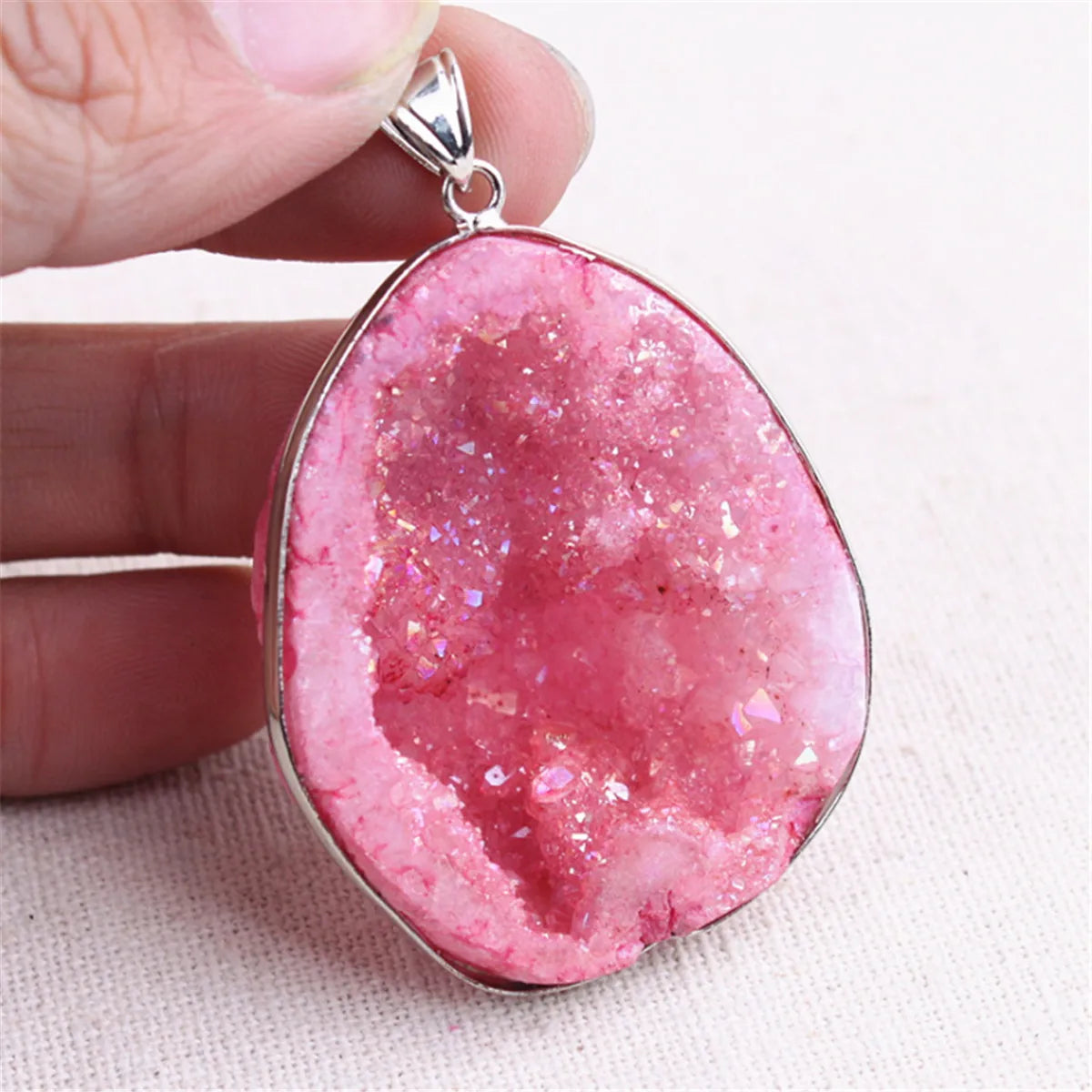Natural Druzy Quartz Agate Amethyst Geode Gemstone Pendant for Women Necklace Jewelry