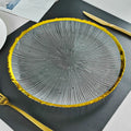Wedding Elegant 13Inch Clear Gold Rim White Green Irrugelar Tableware Glass Charger Plate for Hotel Event Party Decoration