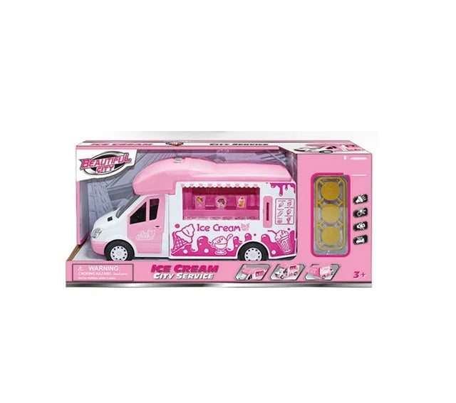 Fun Educational Plastic Friction Battery Operated Ice Cream Truck Toy for Babies Light and Music Included