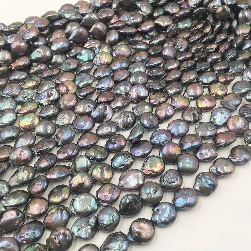 13-17 mm Big Baroque Shape Keshi Pearl  Loose Freshwater Pearl in Strand . in Black Color