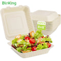 BioKing Factory Direct Sale 3 Compartment Sugarcane Bagasse Lunch Box Pulp Clamshell Hinged Disposable Food Container