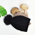 Winter Cashmere Wool Real Fur Pom Pom Hats Cable Knit Designer Winter Hats for Woman Pompom Beanies Hats