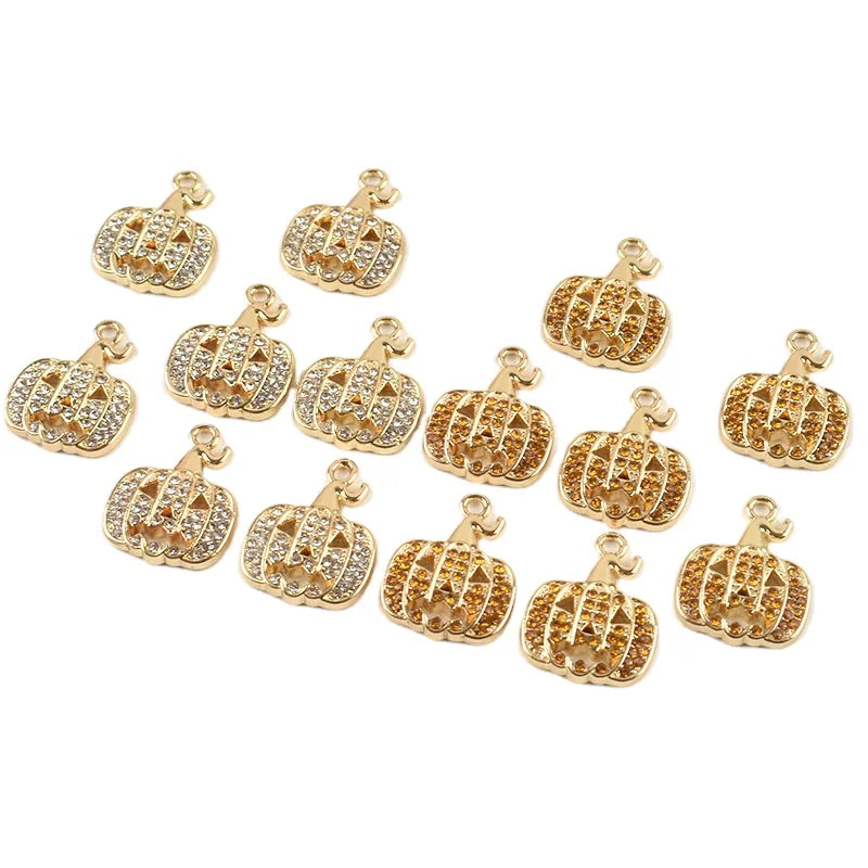 New Pumpkin Shape Charm Pendant Jewelry Connectors Alloy Micro inlaid zircon Pumpkin Pendant Charms For Jewelry Making DIY