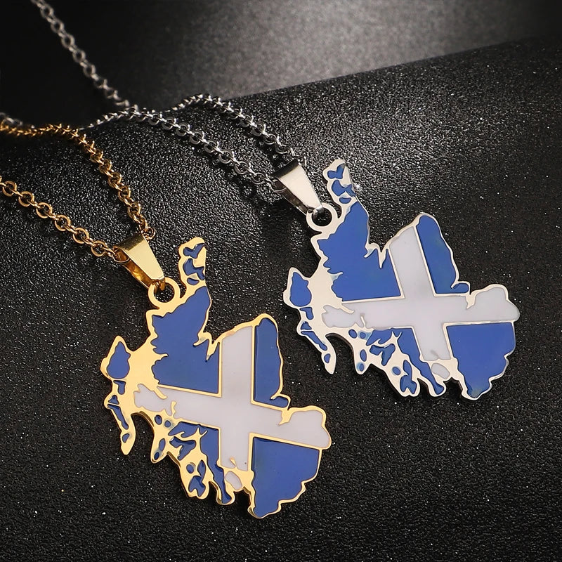 Stainless Steel Enameled Scotland Map Charm Necklace 18K Gold Plated Enamel Support Team Scotland Map Pendant Chain Necklace