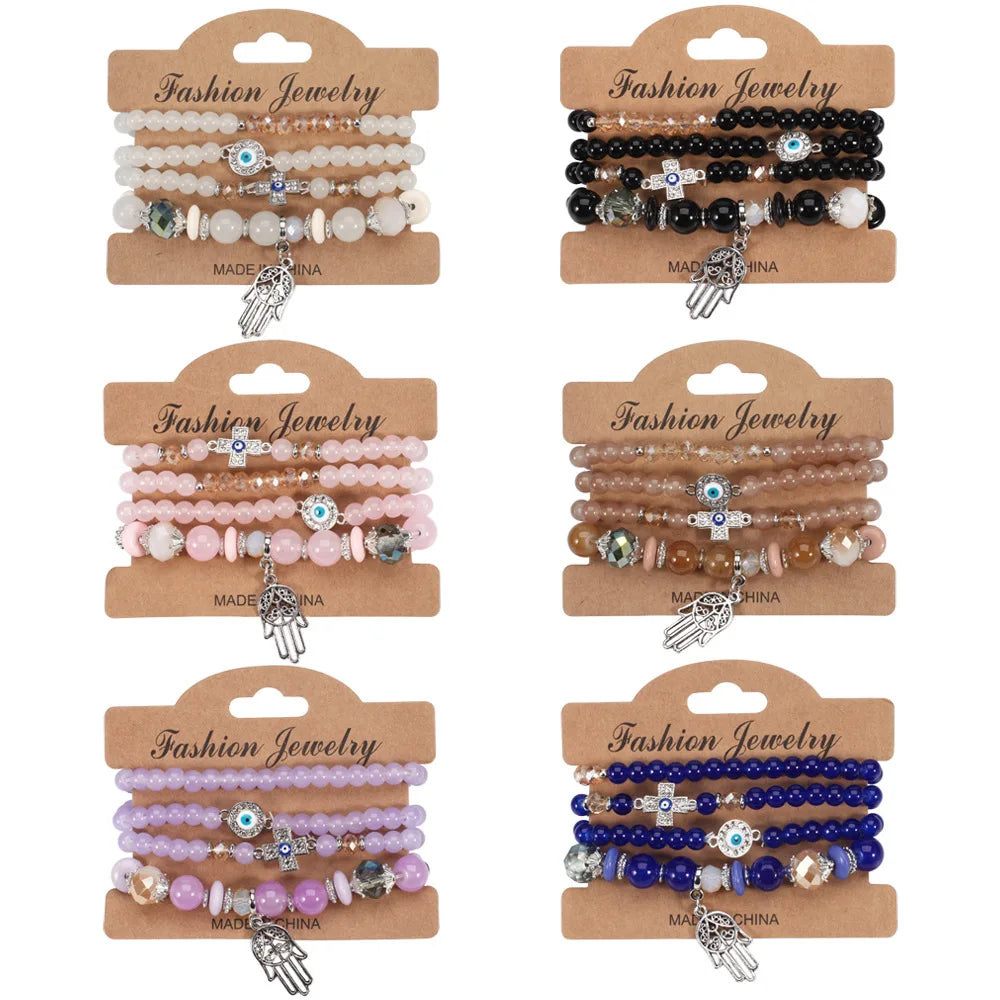 RisingMoon Bohemia 3pcs/sets Tassel Bracelet Handmade Multi Color Crystal Bracelet for Women Set Bohe Jewelry