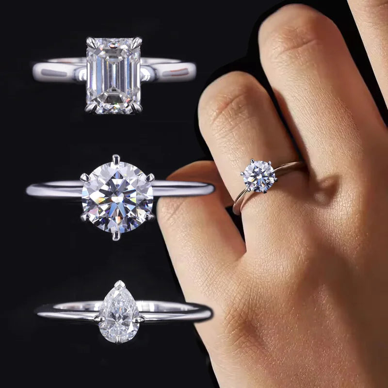Starsgem Simple Style Ring 14k White Gold 1ct 1.5ct Round  Emerald Moissanite Gemstone Engagement Ring
