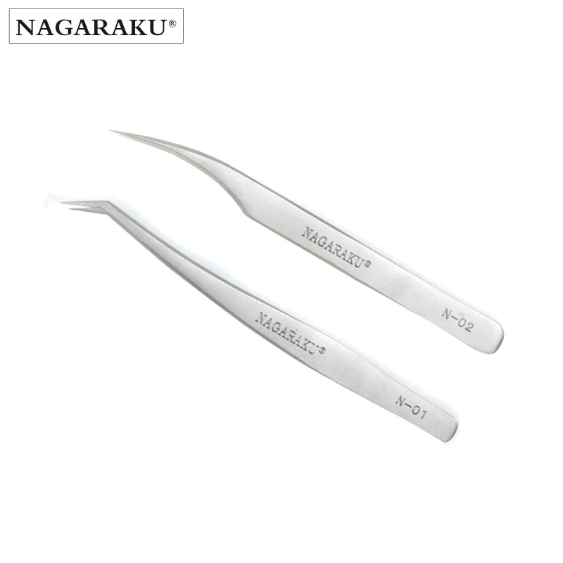 NAGARAKU N-01&02 Eyelash Tweezers Set Stainless Steel  Tweezers Eyelash Extension Professional Volume Tweezers Eyelash Tools