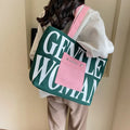Large Capacity Women's Canvas Tote Bags Zipper Closure Hand Length Handle Letter Pattern XC Brand Fashionable Reusable Shopping