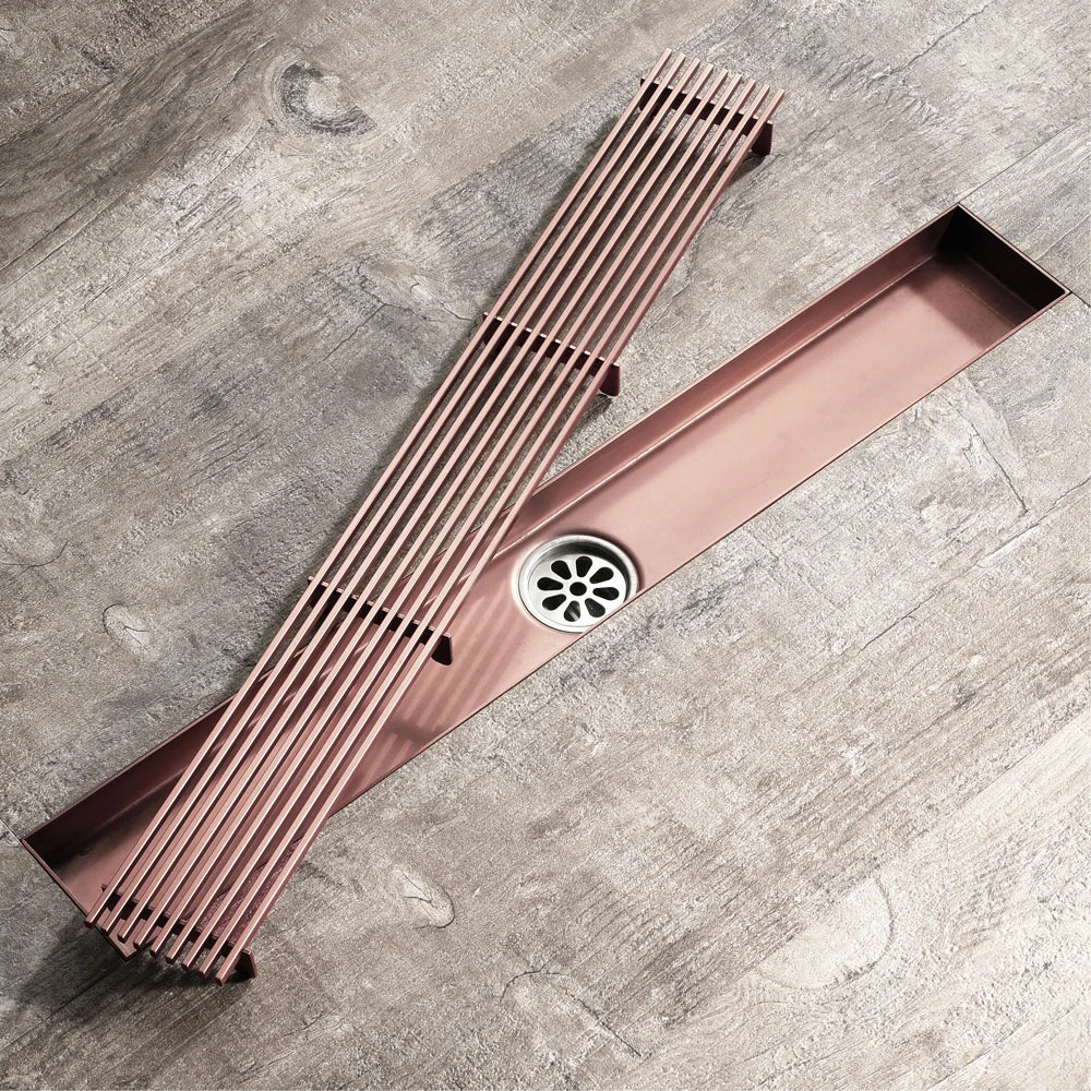 Modern Rose Gold Linear Floor Drain Bathroom Grid Grate Shower Drains