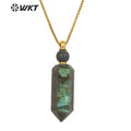 WT-N1256 Wholesale Gold Stainless Steel Hexagonal Shape Natural Labradorite Stone Gold Stainless Steel Metal Rose Quartz Stone