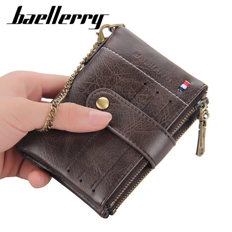 Baellerry Handmade PU Leather Luxury Slim Wallet Casual Small Mini Leather Purse with Polyester Lining Vintage Gents Mens Design