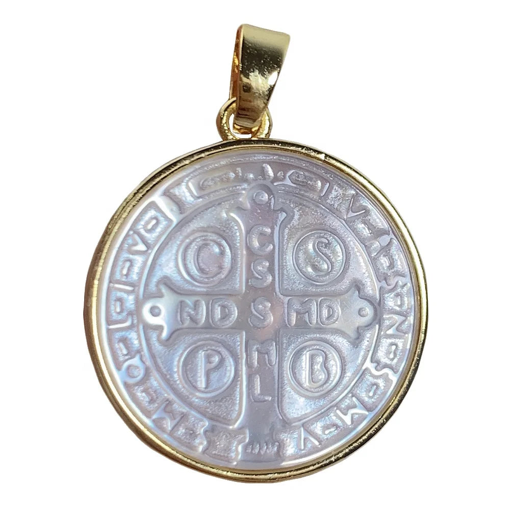 Religious Round Jesus Cross Necklace Pendant Mother of Pearl Shell Women Diy Jewelry Accessories