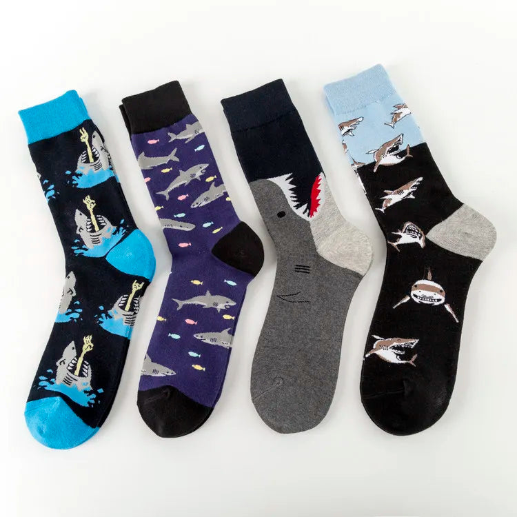 Custom logo  Cheap Good Quality Funny  Novelty Animal Shark Socks for Man Cute Cartoon Colorful Fashion Socks for Men