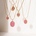 Fashion Rhodonite Natural Stone Pendant 18K Gold Plated Stainless Steel Pendant Necklace for Women