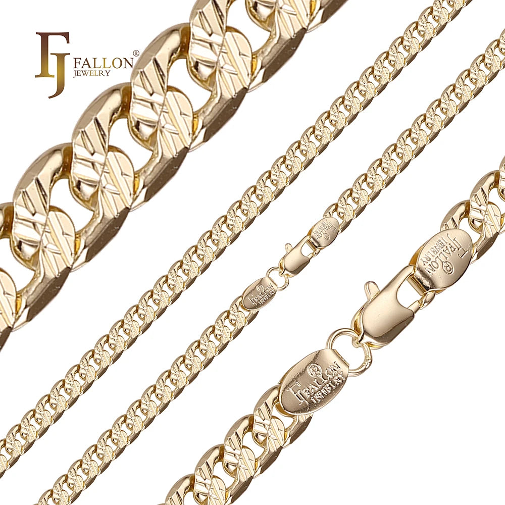 4mm+ FJ Fallon Fashion Jewelry Curb Link Double Cross Hammered Chain Plated in 14K Gold Brass Split