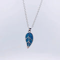 New Creative Design Trendy High Grade Silver Chain Collar Necklace Leaf Pendant Blue Fire Opal Necklace Girls Gift Jewelry