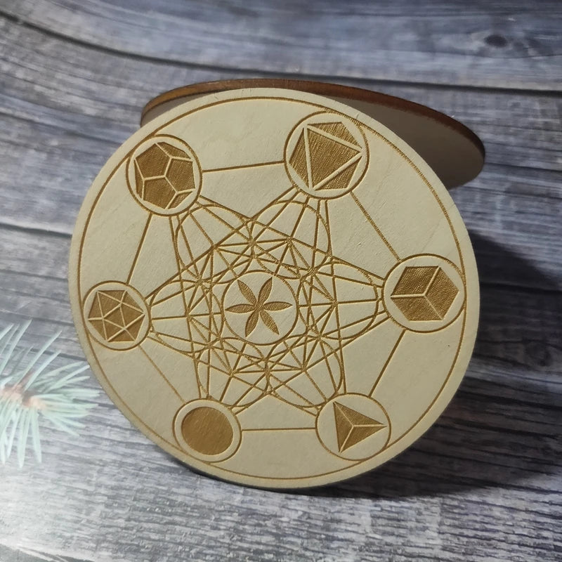 Wooden Crystal Chakra Reiki Healing Grid Plate Platonic Solids Sacred Geometry Crystals Symbol Board