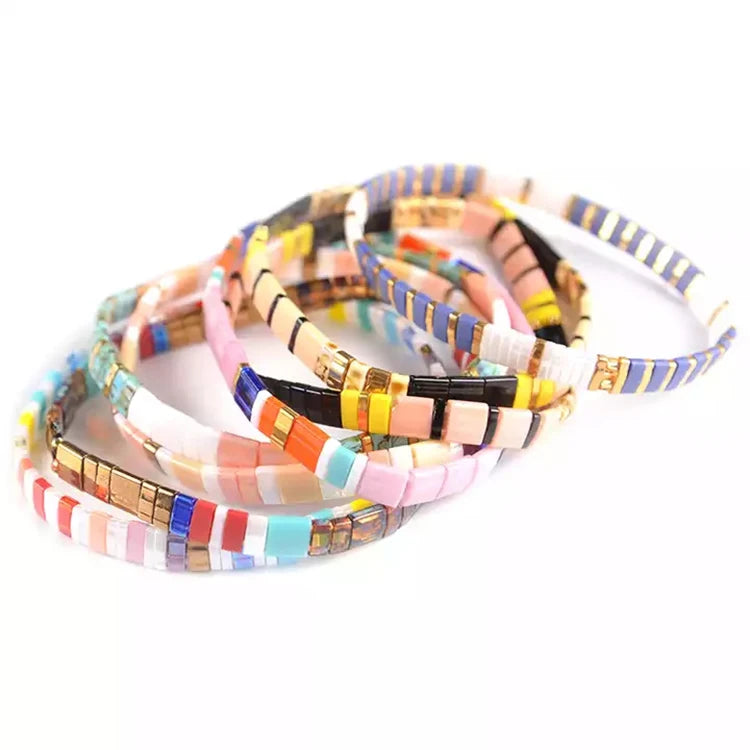 Bohemian Colorful Elastic Summer Beach Surfing Bracelets Miyuki Tila Square Beaded Bracelet for Women Jewelry