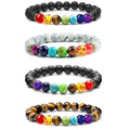 Colorful Beaded Bracelet Natural Stone Beads Yoga Valconic Healing Energy Lava Stone 7 Chakra Diffuser Bracelet tiger Eye Stone