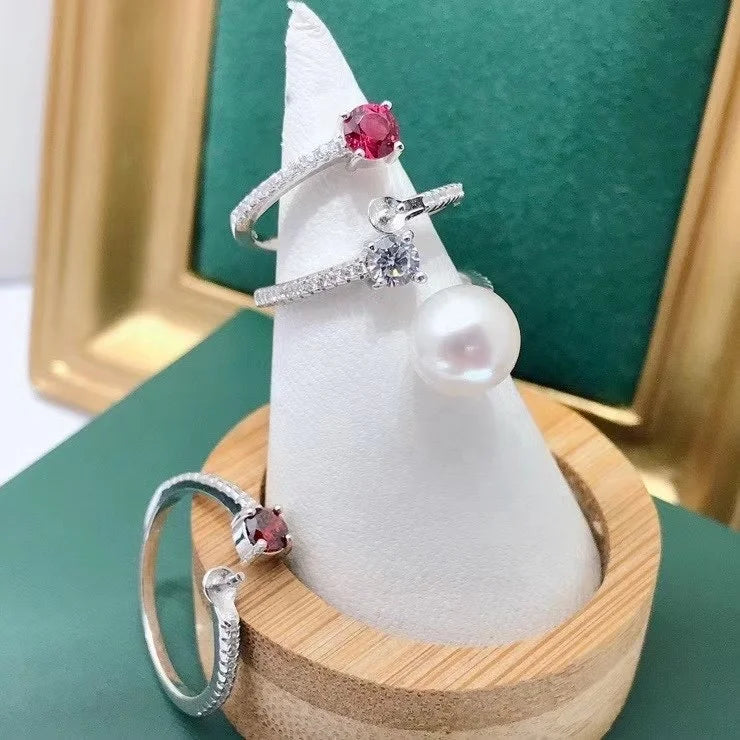 R708 8-9mm Natural Freshwater Pearl Ring Accessory 925 Sterling Silver Adjustable Size Engagement Jewelry Ring for Women