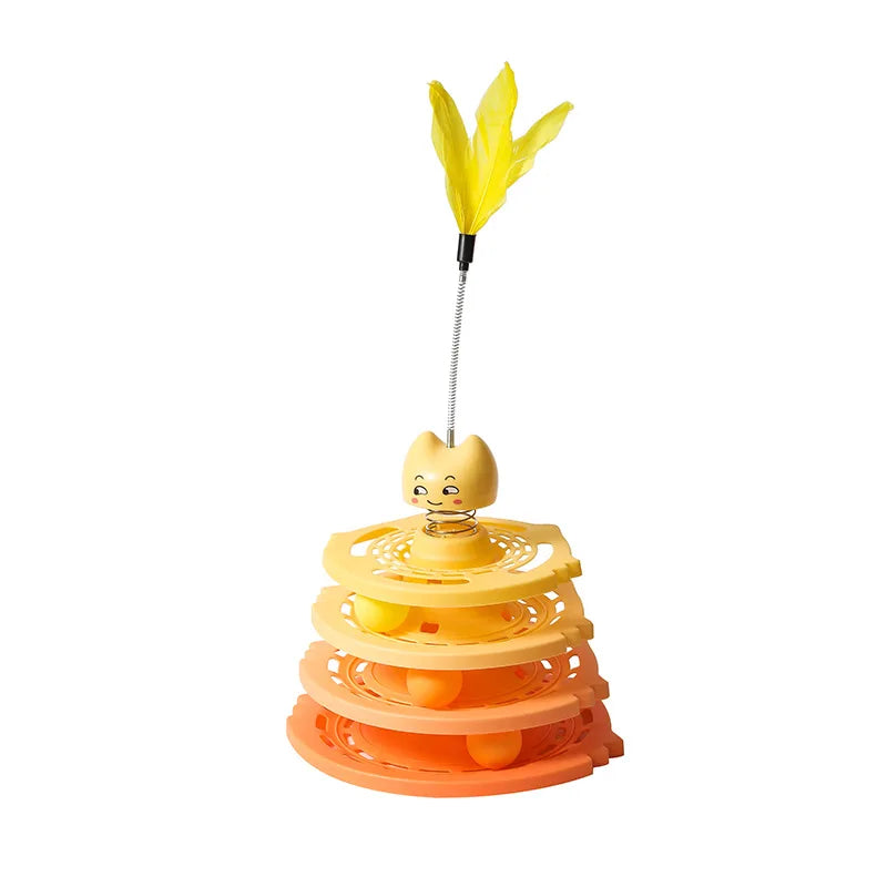 Four-Layer Feather Turntable Ball Self-Relief Cat Toys Bite-Resistant Plastic Pet Toy Supplies
