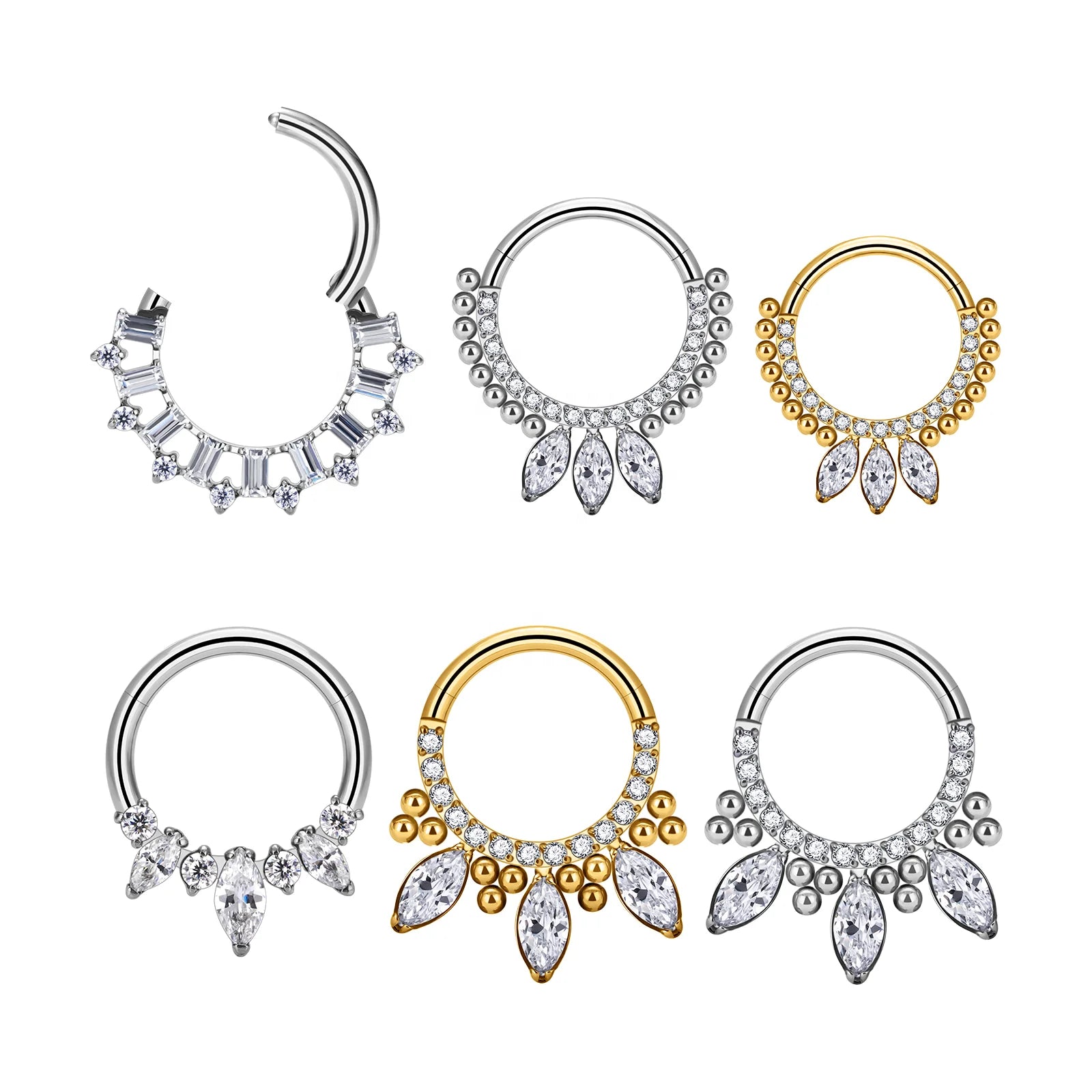 G23 ASTM F136 Titanium Silver Plated Punk Style Labret Stud Hoop Ring Inlay Marquise Zircon Wedding Gift Body Piercing Jewelry
