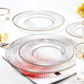 Factory Direct 50pcs Simple Style Lead-Free Vertical Rib Crystal Clear Glass Plate Set Gold Rim Luxury Dishes Charger for Party