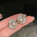 Dense Inlaid Zircon Stud Earrings Platinum Plated 7mm Natural Freshwater Bread Pearls AAAA Grade Luxury Galaxy Pearl Earrings