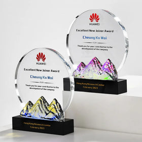 2024 New Design Rainbow Mountain Crystal Circle Glass Awards Plaque Trophy MH-NJ0322