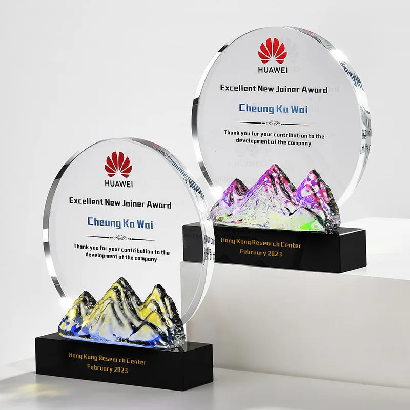 2024 New Design Rainbow Mountain Crystal Circle Glass Awards Plaque Trophy MH-NJ0322