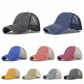 Custom Vintage Adjustable Baseball Caps Embroidery Logo Distressed Washed Ponytail  Trucker Hat