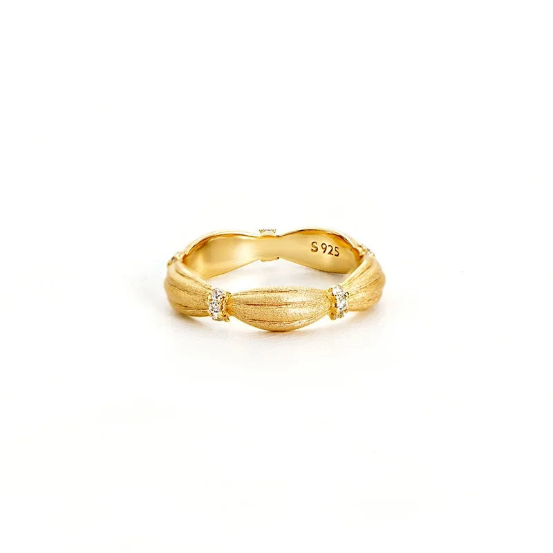 Aimgal Ancient Greek Vintage Ring 5A Zircon Wire Drawing on 18K Gold-Plated S925 Silver Socialite Classic Luxury Fine Jewelry