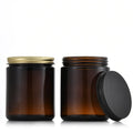 50g 100g 200g Amber Glass Cosmetics Jars Aluminum Black Silver Lids Candle Holder Use Glossy Surface Silk Screen Printing Es