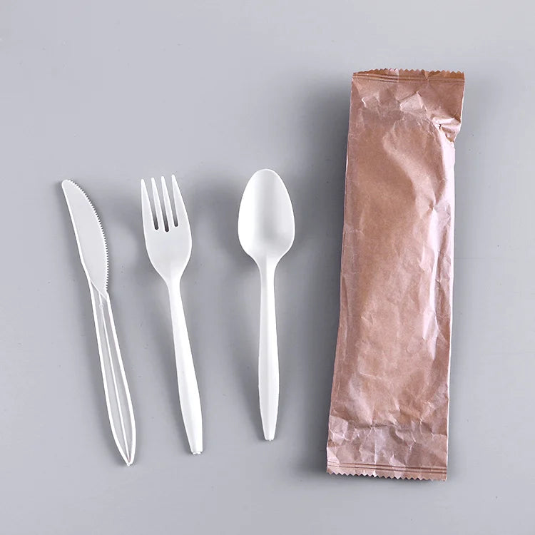 Eco-friendly Disposable Cutlery Set 6" Biodegradable PLA Cornstarch Knife Fork Spoons Spork Knives CE/EU Certified for