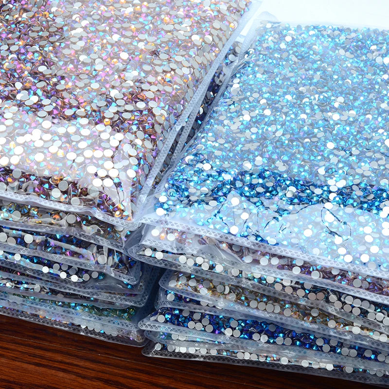 JUNAO Top Quality Bulk Package SS3 SS6 SS8 SS10 SS16 Non Hotfix Crystal Stone Flatback Glass AB Rhinestones for Dress