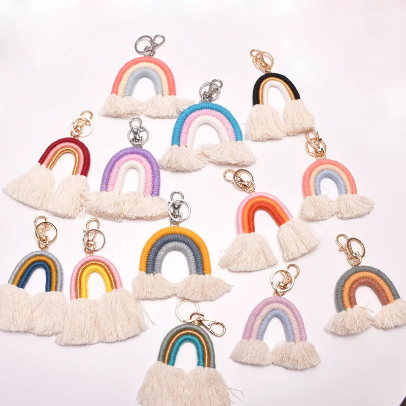 Rainbow Macrame Keychains Bohemian Style Tassel Car Keyring Holder Bag  Wallet Purse Decor Cuerda Keyring