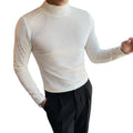 Spring Autumn Turtleneck Velvet T-Shirt for Men Casual Slim Striped Tight T-Shirt Solid Color Men Long Sleeve Club Clothing