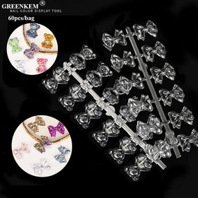 60pcs/bag Cartoon Bear Flat High Transmittance PS Practice Nail Display Tool Bow Acrylic Nail Art Polish Display Tool