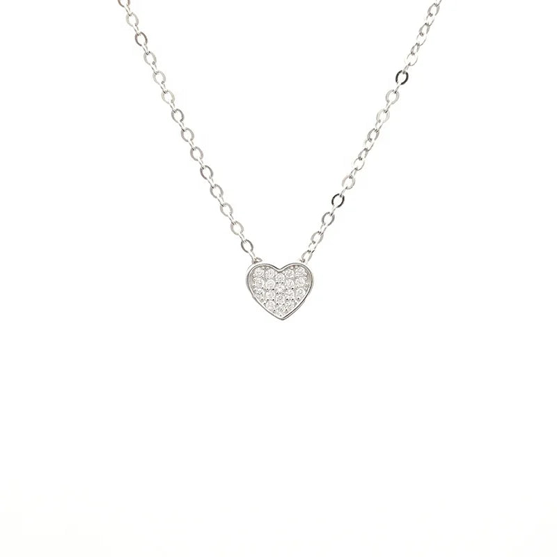 Simple Zircon Heart Necklace 925 Sterling Silver Love Necklace Women