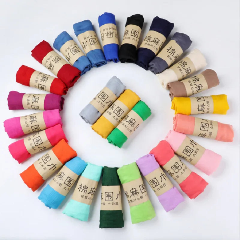Women Lady Scarf Spring Summer Casual Turban Shawls Veil 26 Colors Cotton Linen Muslim Hijab Headwraps Ethnic Scarves