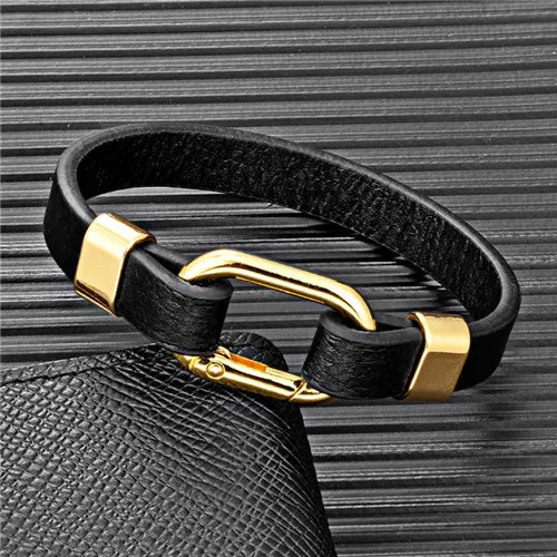 Trend Punk Men Leather Wrap Bracelet New Fashion Jewelry Stainless Steel Clasp Wristband Cuff Bracelet Wholesale Gifts for Men
