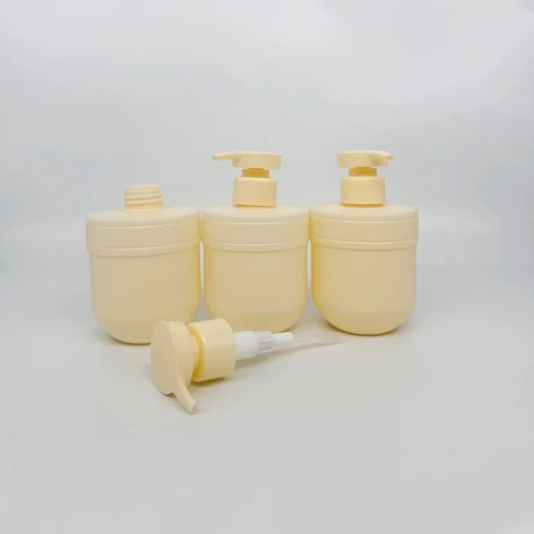 Stock 300ml PET Yellow Plastic Bottle Round Lotion Shampoo Pump Bottles Conditioner Lotion Skincare Plastic Bottle