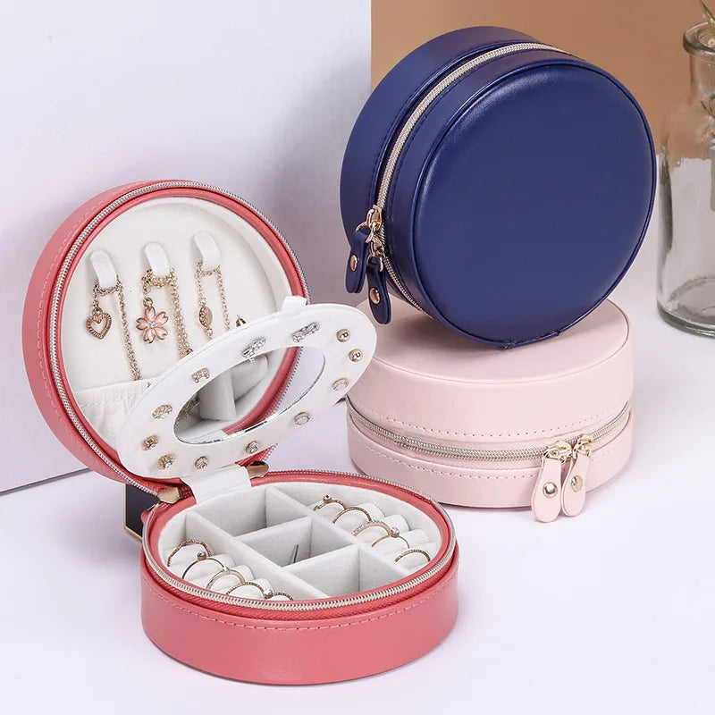Mini Portable Organizer Travel Suitcase with Zipper PU Leather Small Storage case for Rings Jewelry Packaging Product