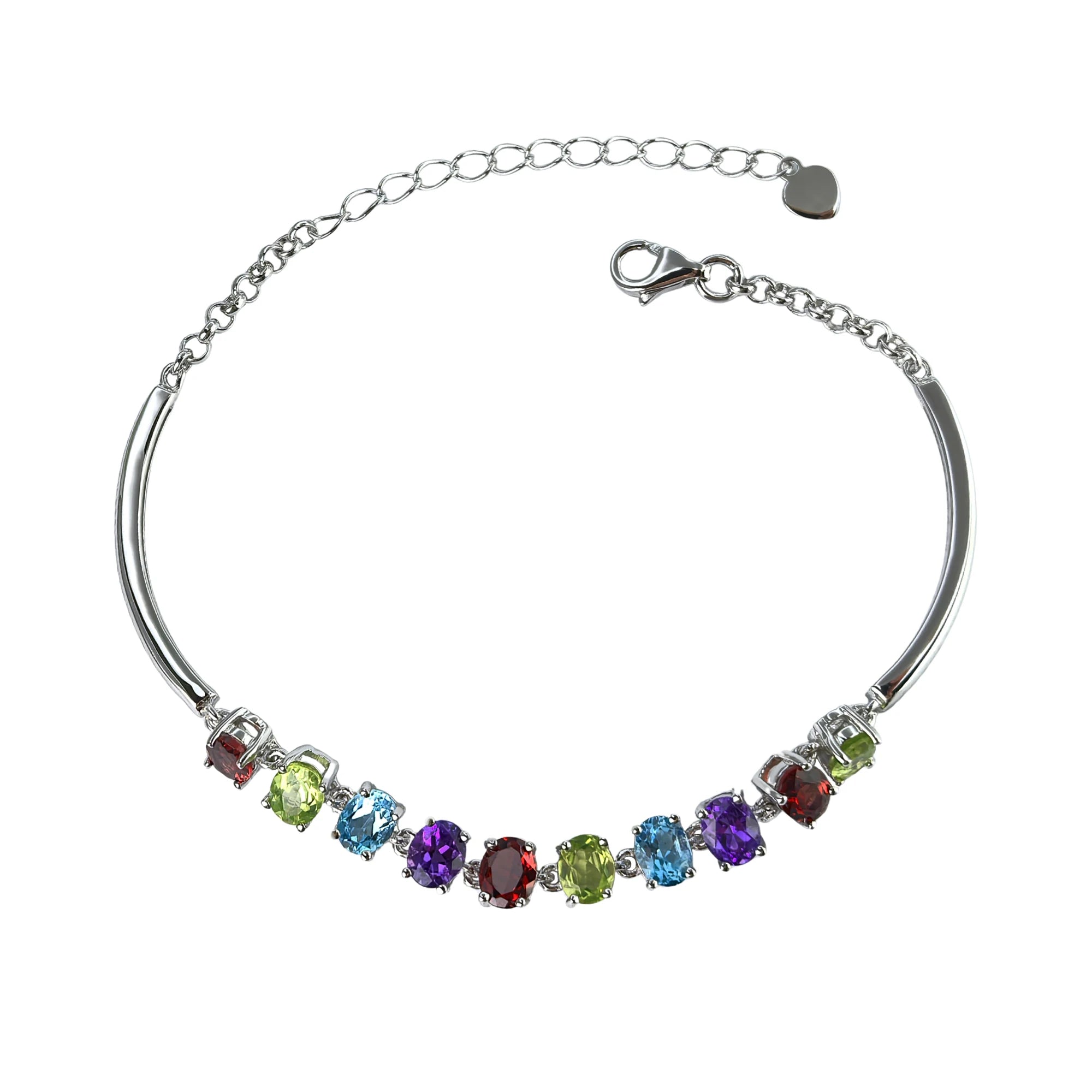 Exquisite Rhodium Plated Silver 925 Jewelry Multiple Natural Gemstone Bracelet for Women Anniversary Gift