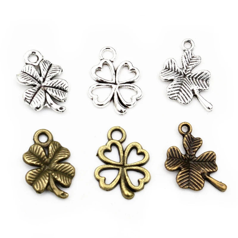 40pcs 3-Styles Bronze Antique Silver Plated Clover Leaf Handmade Charms Pendant:DIY for Bracelet Necklace