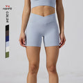 New Women Gym Custom High Waist Compression Running Biker Booty Scrunch Crossover V Shape Shorts